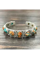 BRACELET CUFF 11 CIRCLE GEMSTONES  TURQUOISE AND ORANGE