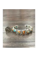 BRACELET CUFF 11 CIRCLE GEMSTONES  TURQUOISE AND ORANGE