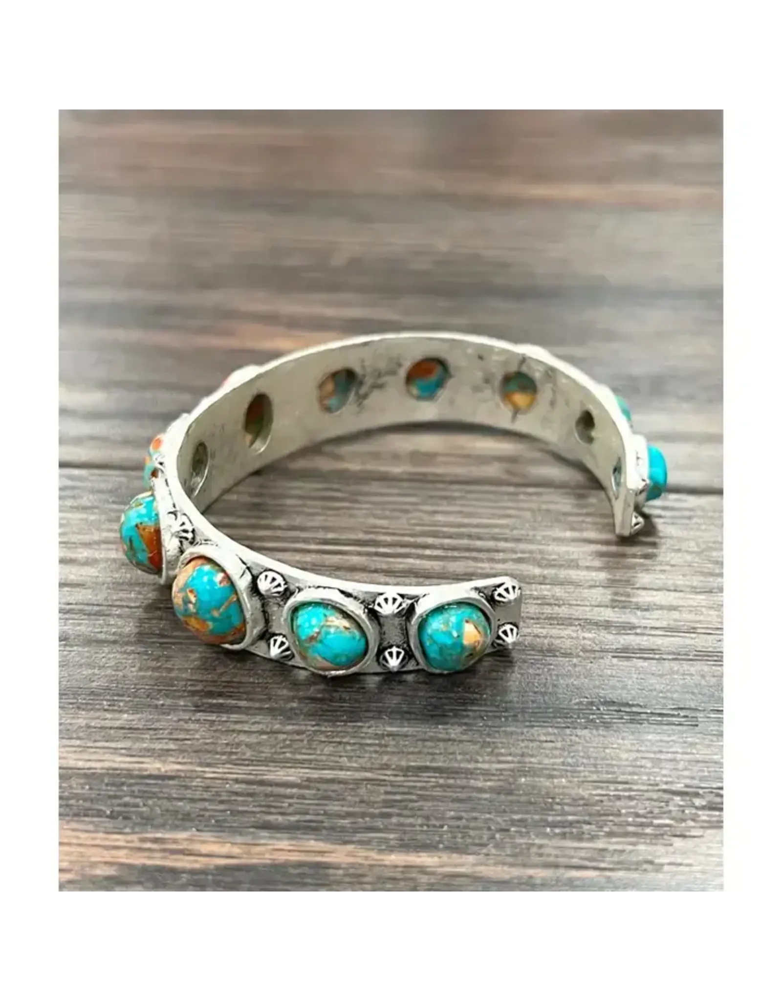BRACELET CUFF 11 CIRCLE GEMSTONES  TURQUOISE AND ORANGE