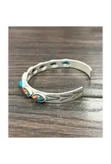 ISAC TRADING BRACELET WESTERN CUFF SKINNY OVAL STONES TURQUOISE AND ORANGE