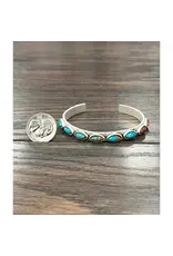 ISAC TRADING BRACELET WESTERN CUFF SKINNY OVAL STONES TURQUOISE AND ORANGE