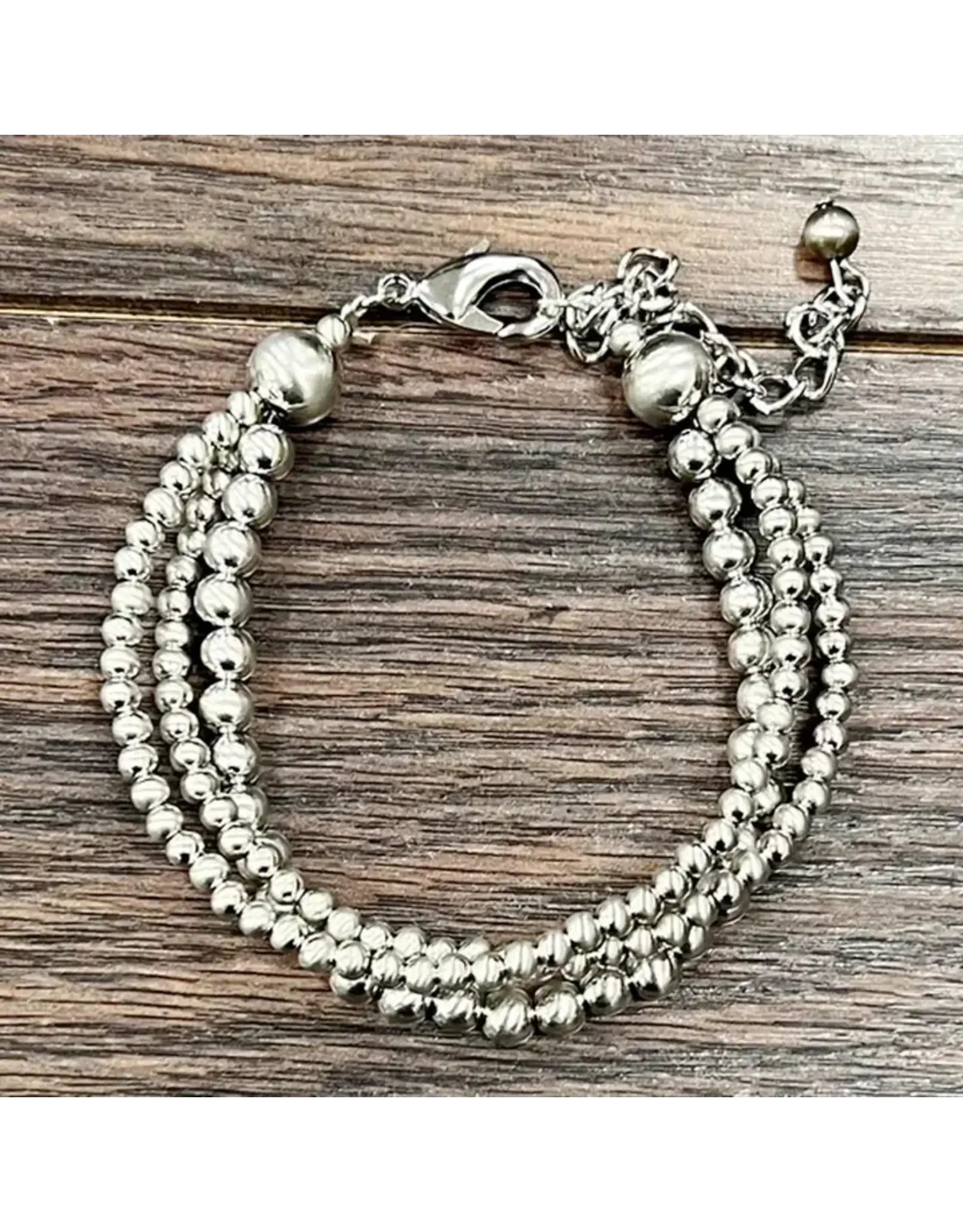ISAC TRADING BRACELET 3 STRAND SILVER WESTERN BEADS ADJUSTABLE
