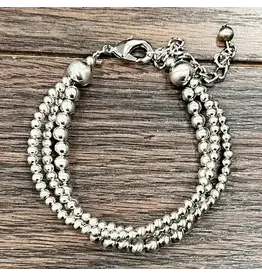 ISAC TRADING BRACELET 3 STRAND SILVER WESTERN BEADS ADJUSTABLE