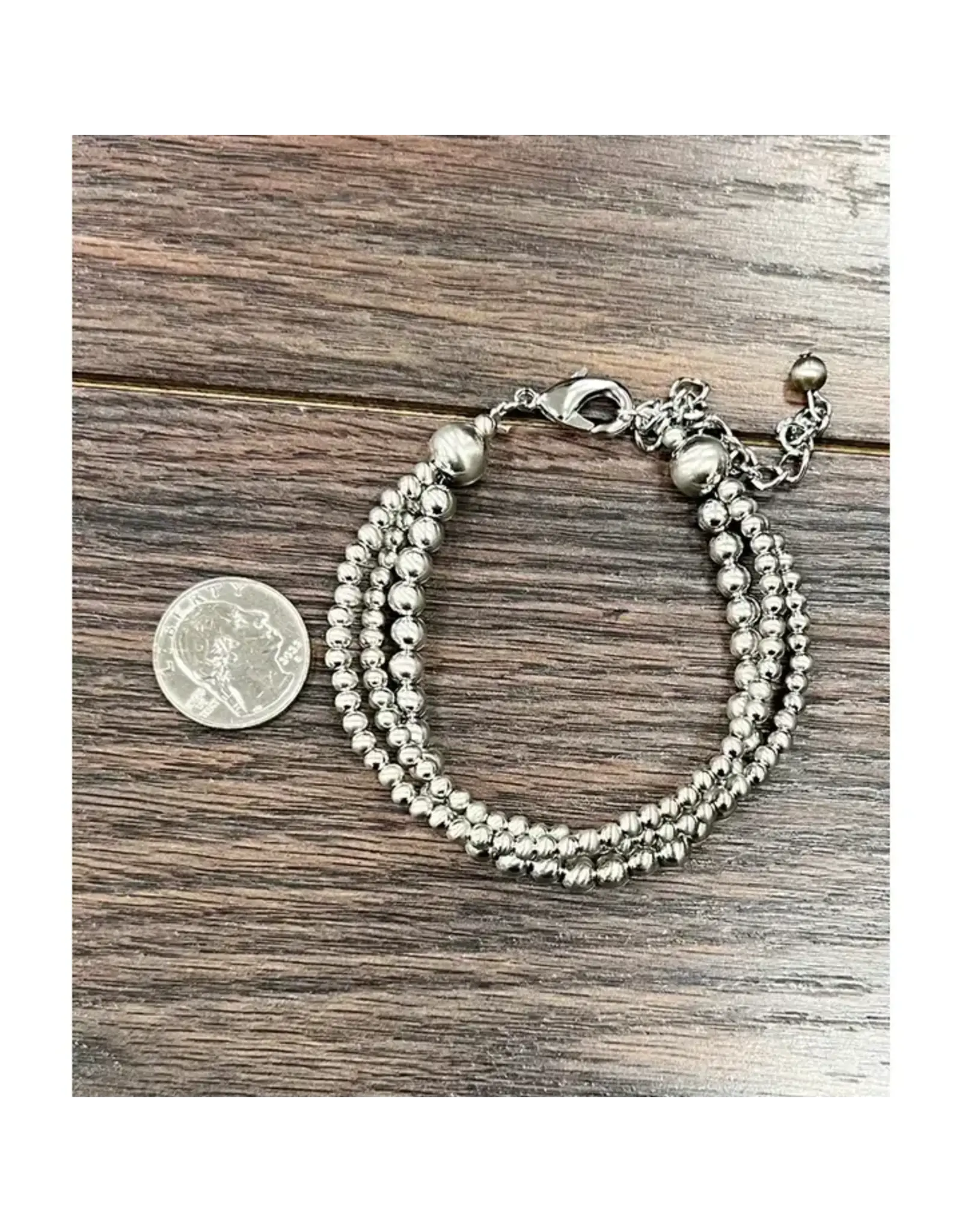 ISAC TRADING BRACELET 3 STRAND SILVER WESTERN BEADS ADJUSTABLE