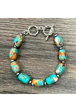 BRACELET WESTERN TURQUOISE ORANGE GEMSTONES ADJUSTABLE
