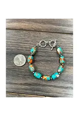 BRACELET WESTERN TURQUOISE ORANGE GEMSTONES ADJUSTABLE