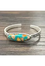 ISAC TRADING BRACELET WESTERN CUFF LONG OVAL TURQUOISE ORANGE STONE