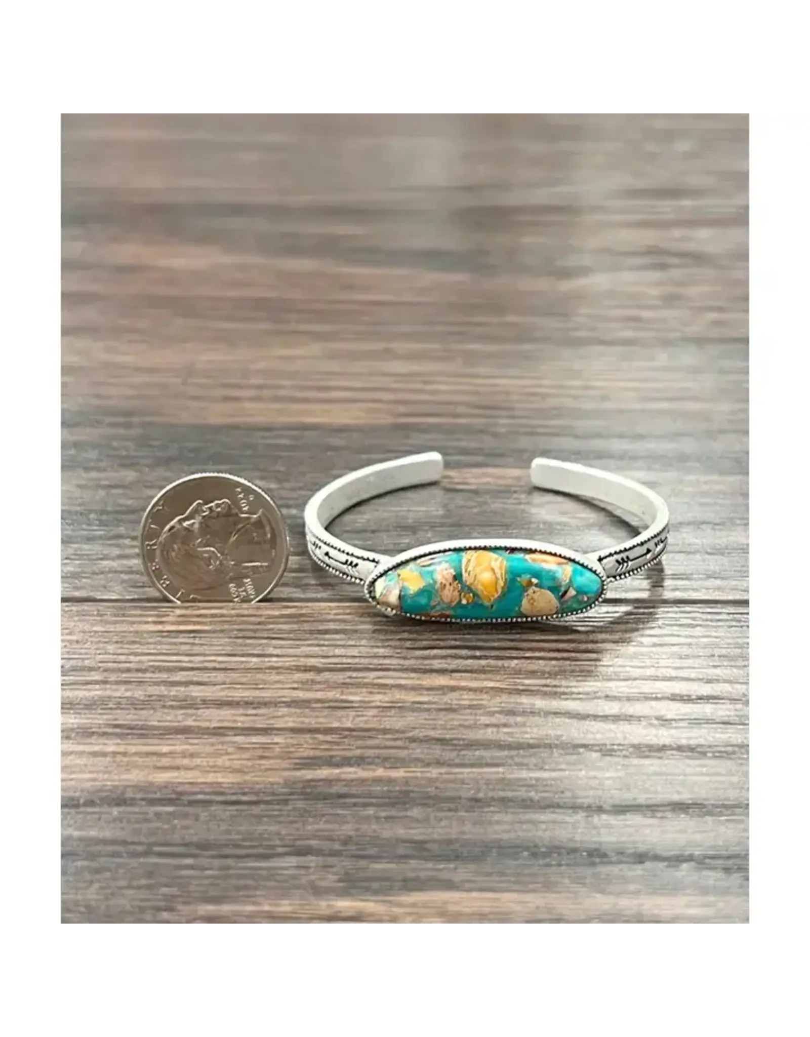 ISAC TRADING BRACELET WESTERN CUFF LONG OVAL TURQUOISE ORANGE STONE
