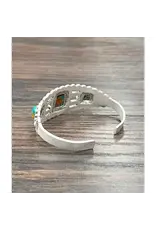 BRACELET WESTERN CUFF 3 SQUARE TURQUOISE ORANGE STONES