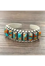 BRACELET WESTERN CUFF RECTANGLE TURQUOISE ORANGE STONES
