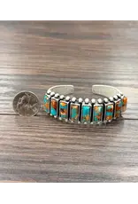 BRACELET WESTERN CUFF RECTANGLE TURQUOISE ORANGE STONES