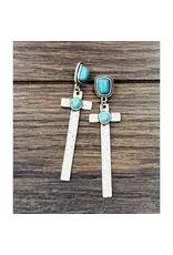 DANGLE EARRINGS WESTERN CROSS WITH TURQUOISE STONES