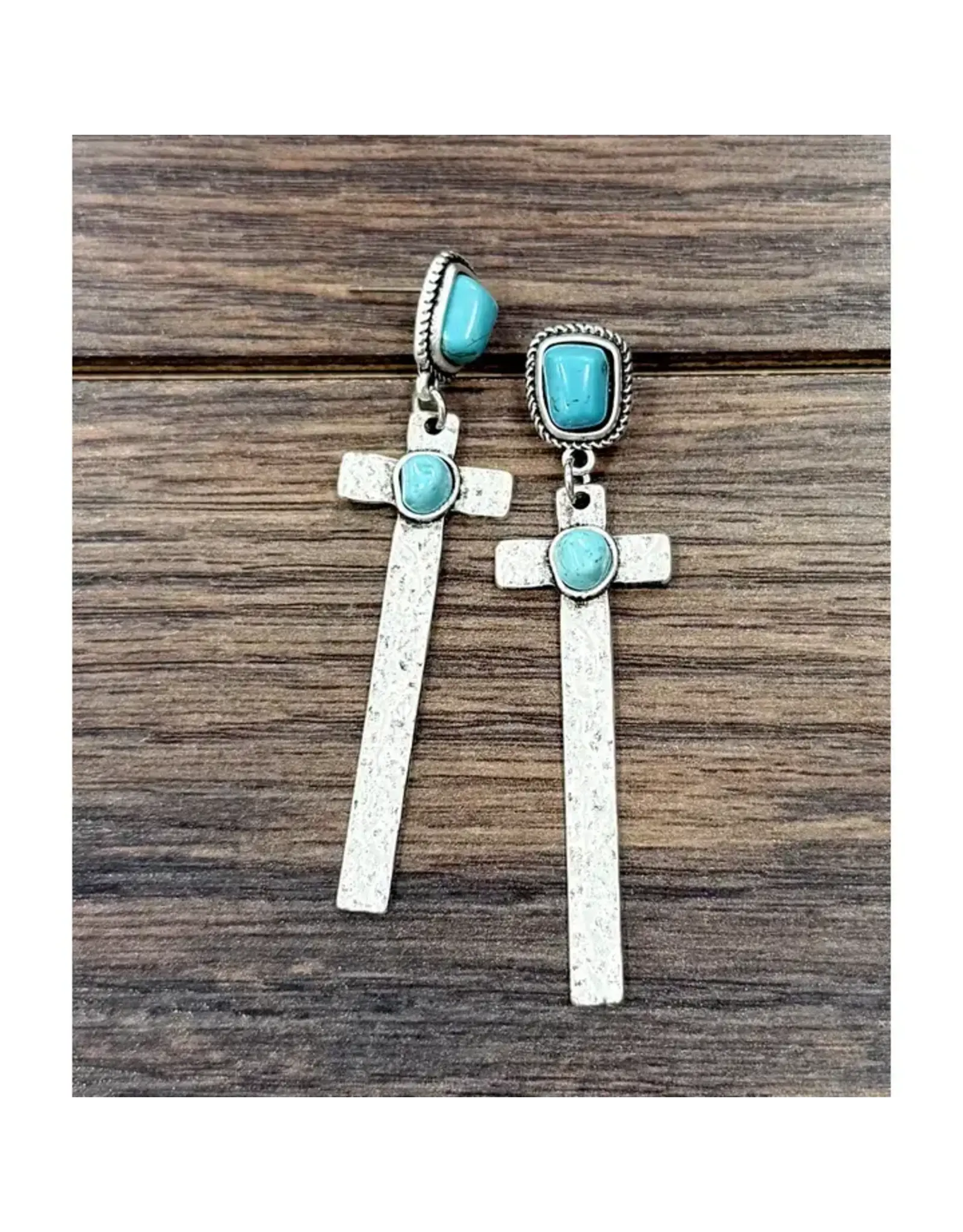 DANGLE EARRINGS WESTERN CROSS WITH TURQUOISE STONES