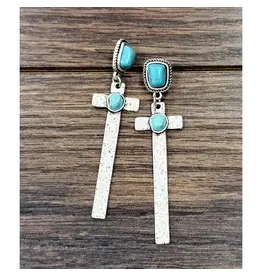 DANGLE EARRINGS WESTERN CROSS WITH TURQUOISE STONES