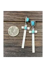 DANGLE EARRINGS WESTERN CROSS WITH TURQUOISE STONES