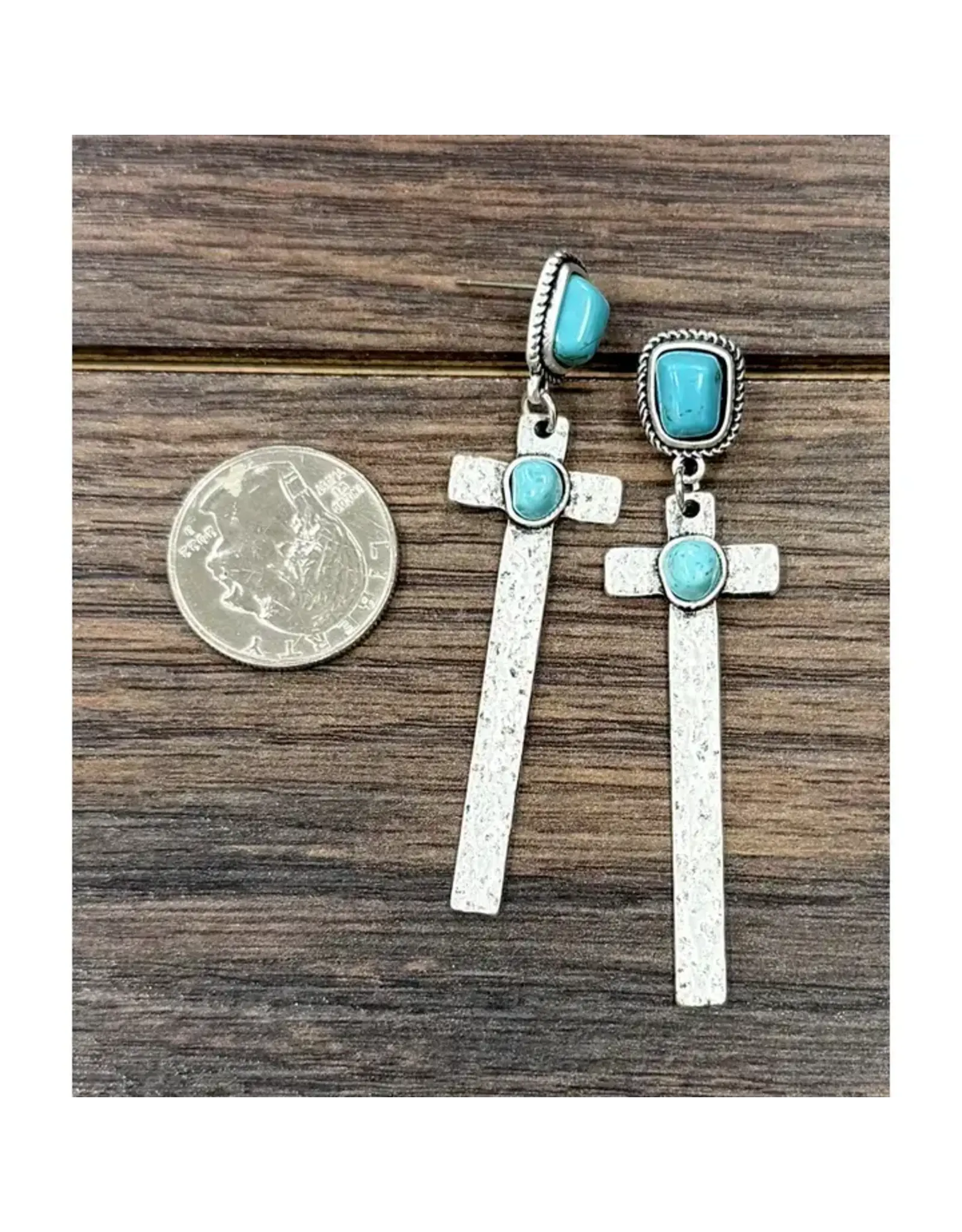 DANGLE EARRINGS WESTERN CROSS WITH TURQUOISE STONES