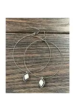 EARRING HOOP SKINNY WHITE SQUARE STONES