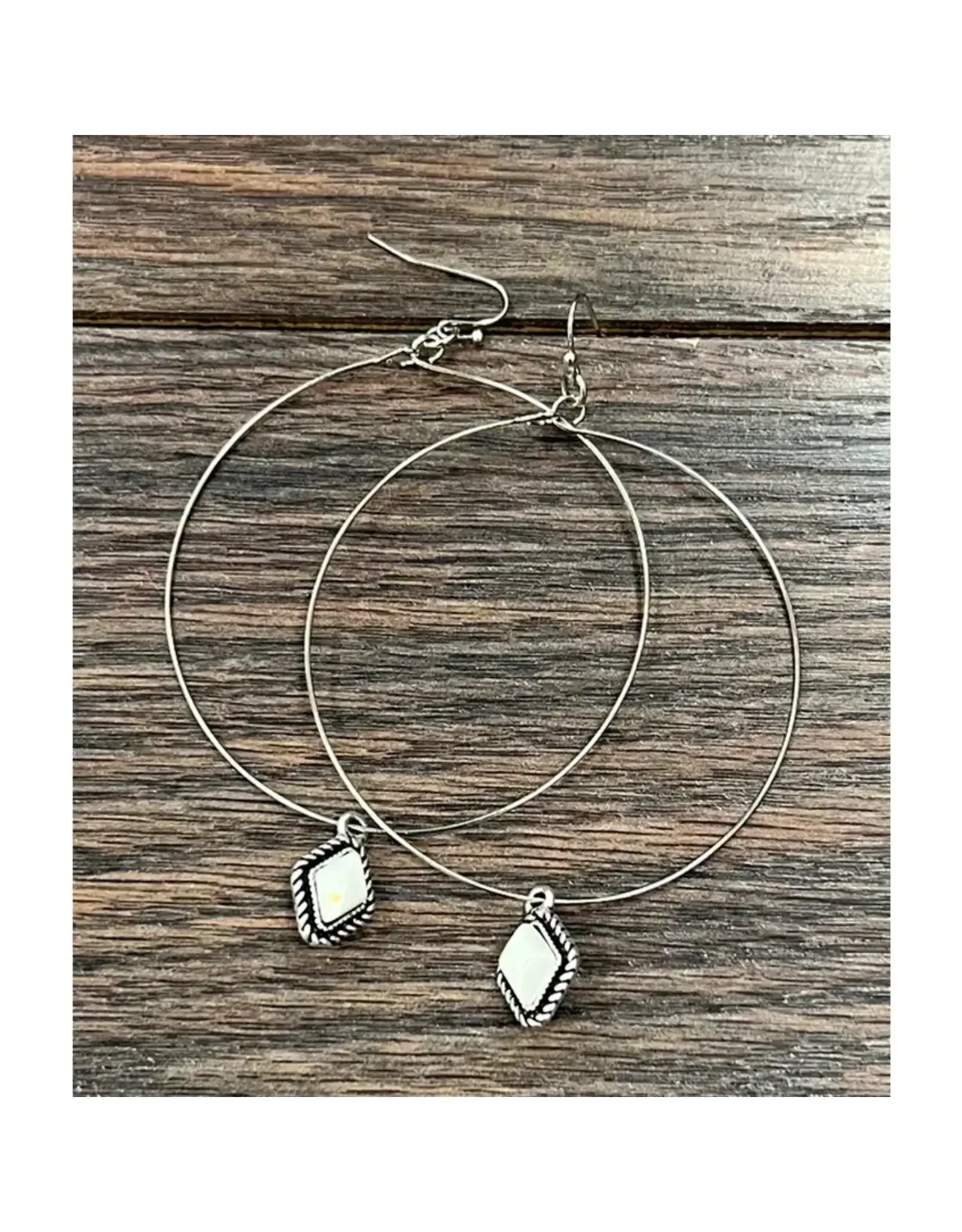 EARRING HOOP SKINNY WHITE SQUARE STONES