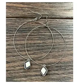EARRING HOOP SKINNY WHITE SQUARE STONES