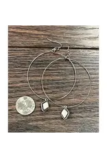 EARRING HOOP SKINNY WHITE SQUARE STONES