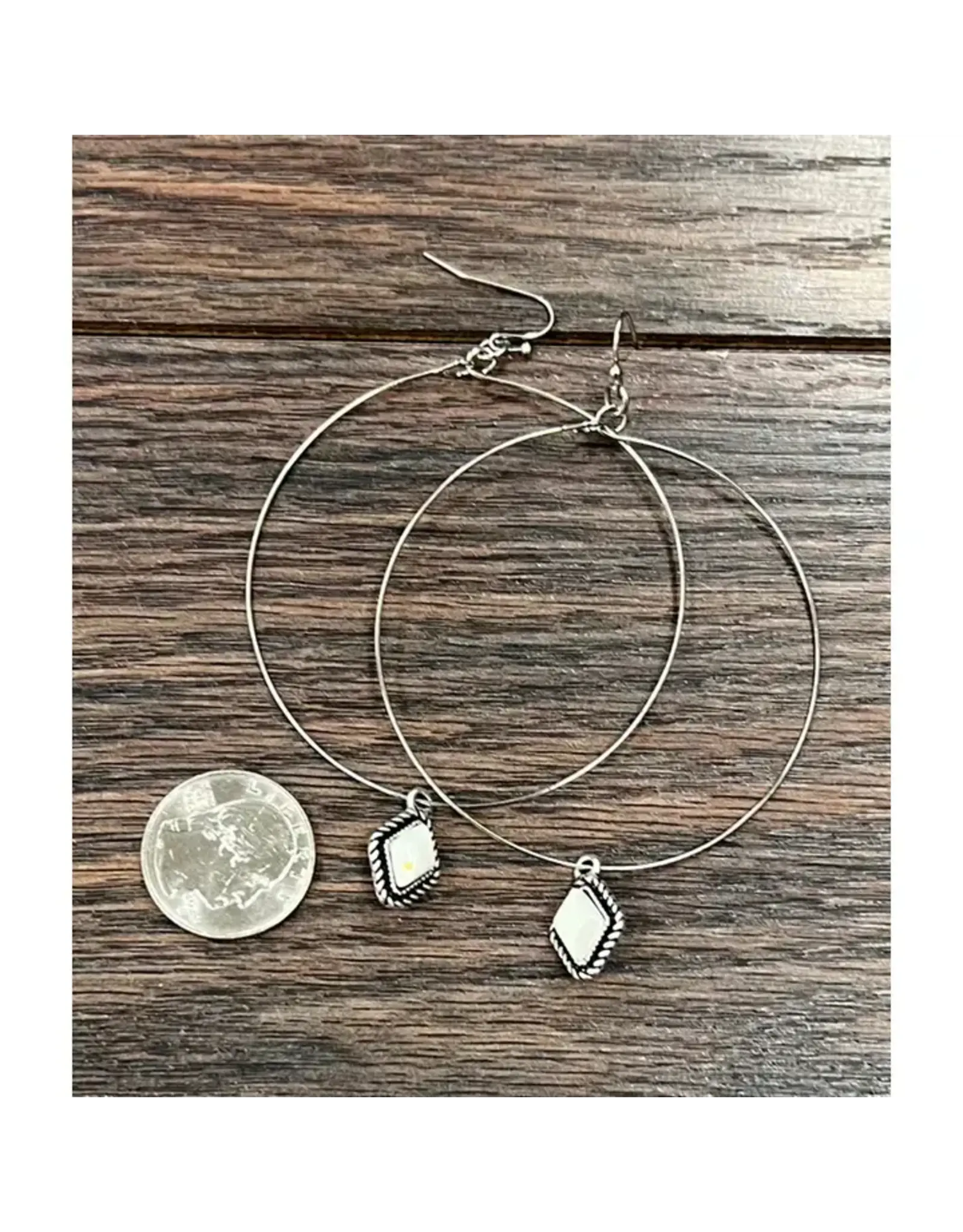 EARRING HOOP SKINNY WHITE SQUARE STONES