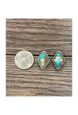 EARRINGS STUD DIAMOND ROPE EDGE TURQUOISE AND ORANGE