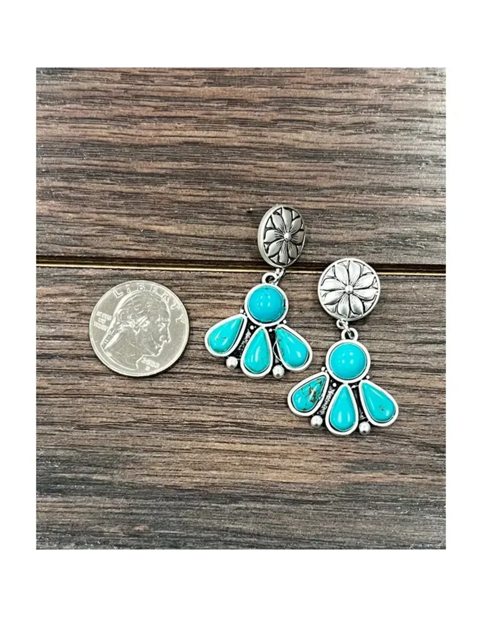 EARRING CONCHO STUD 3 TURQUOISE STONE DANGLE