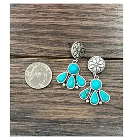 EARRING CONCHO STUD 3 TURQUOISE STONE DANGLE