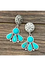 EARRING CONCHO STUD 3 TURQUOISE STONE DANGLE