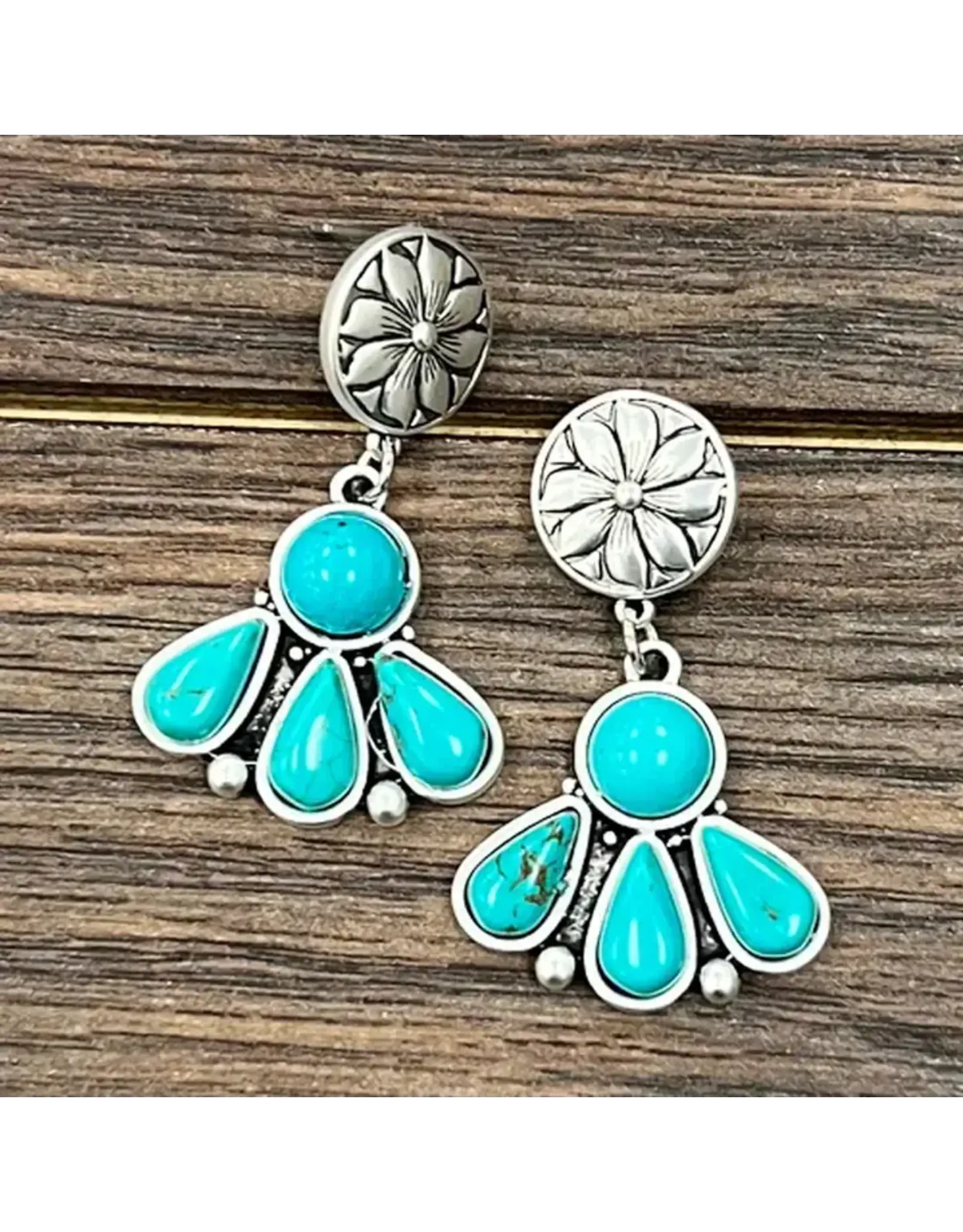 EARRING CONCHO STUD 3 TURQUOISE STONE DANGLE