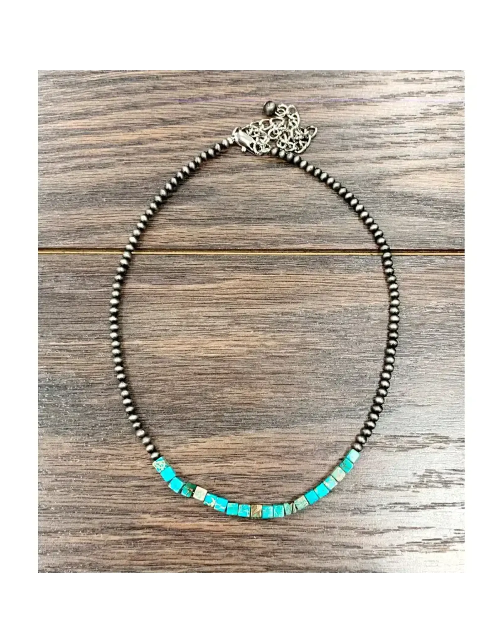 NECKLACE WESTERN NAVAJO PEARL SQUARE TURQUOISE BEADS