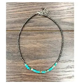 NECKLACE WESTERN NAVAJO PEARL SQUARE TURQUOISE BEADS