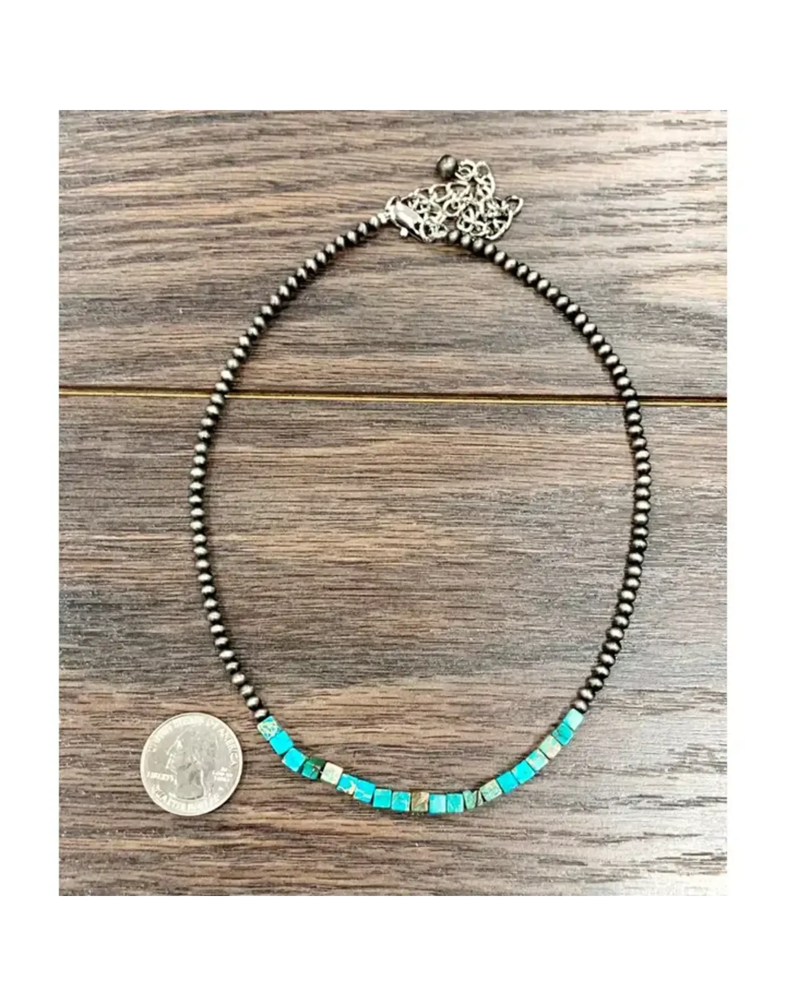 NECKLACE WESTERN NAVAJO PEARL SQUARE TURQUOISE BEADS