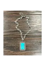 NECKLACE WESTERN PAPER CLIP CHAIN SQUARE TURQUOISE PENDENT