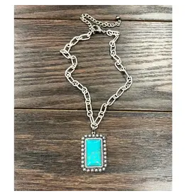 NECKLACE WESTERN PAPER CLIP CHAIN SQUARE TURQUOISE PENDENT