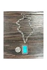 NECKLACE WESTERN PAPER CLIP CHAIN SQUARE TURQUOISE PENDENT