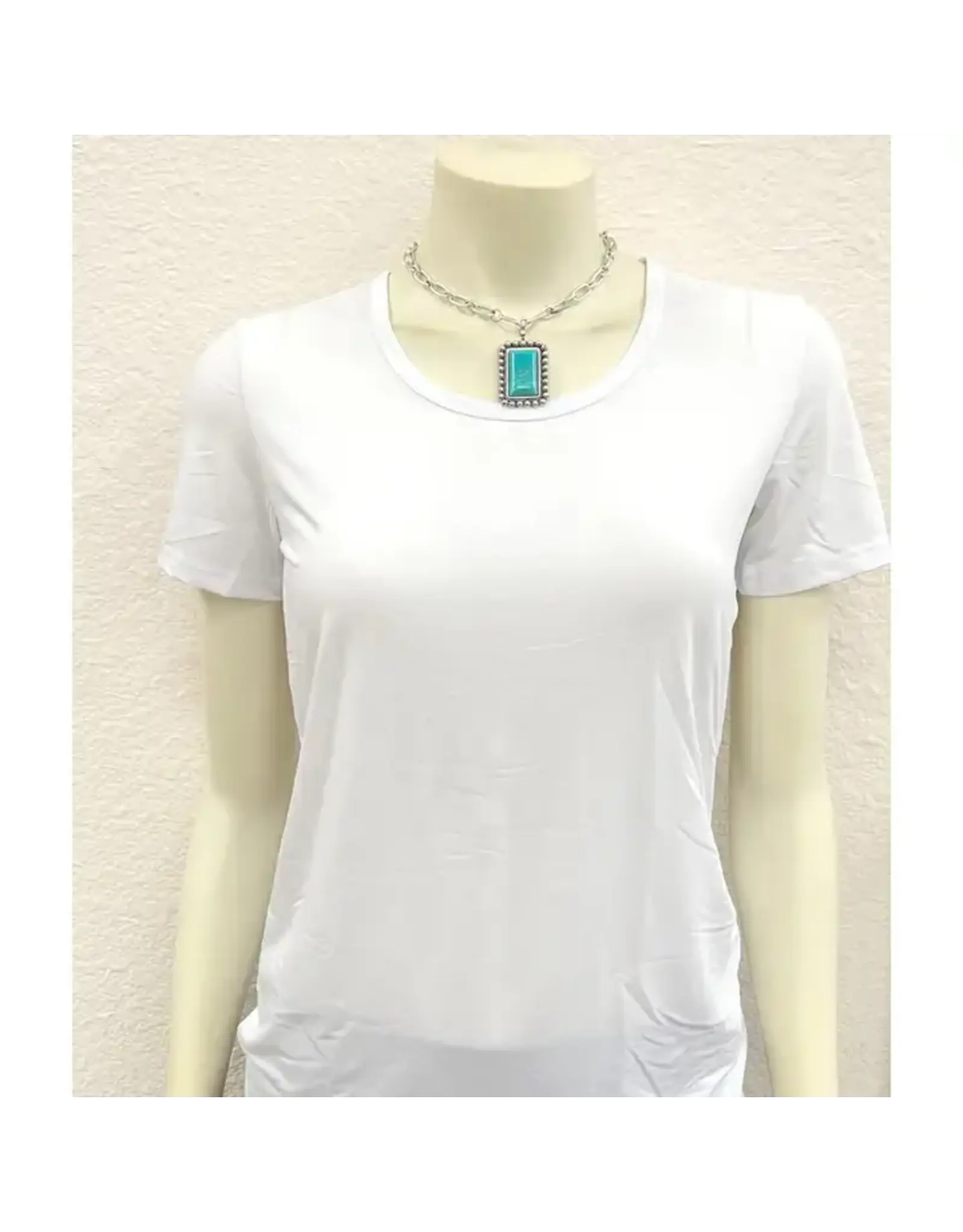 NECKLACE WESTERN PAPER CLIP CHAIN SQUARE TURQUOISE PENDENT
