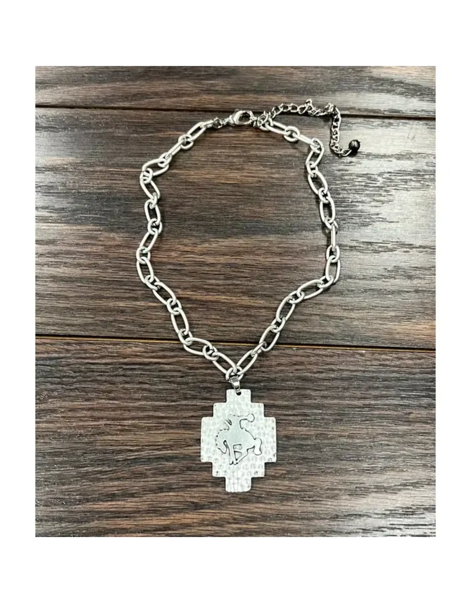 NECKLACE WESTERN SILVER RIDING BRONC PENDANT