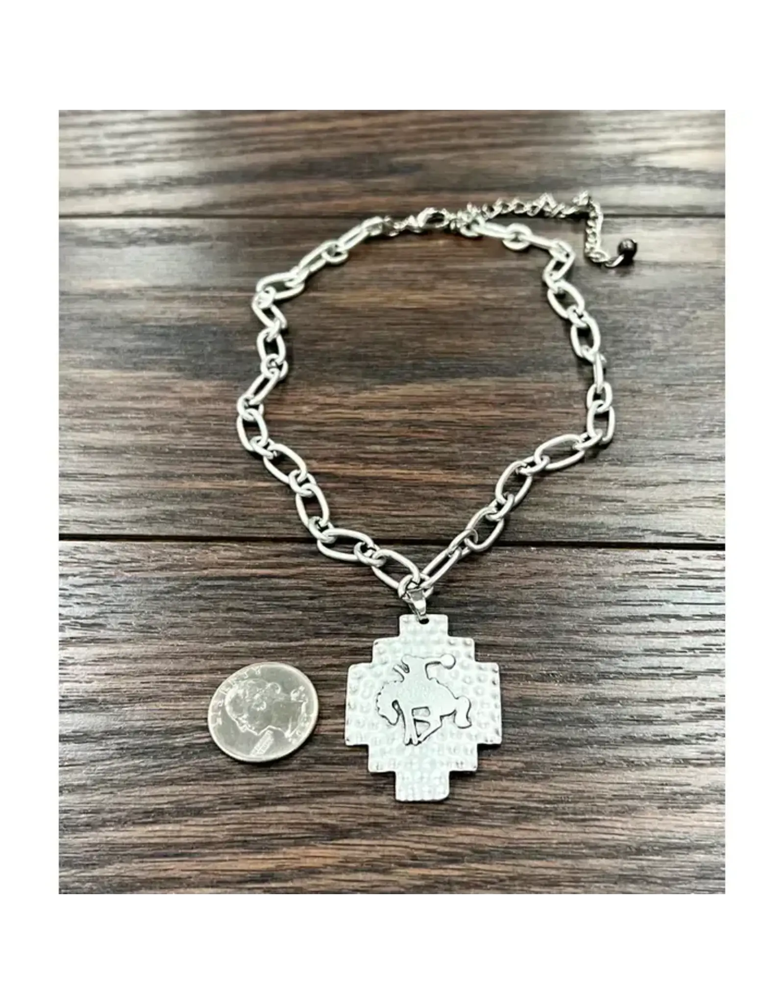 NECKLACE WESTERN SILVER RIDING BRONC PENDANT