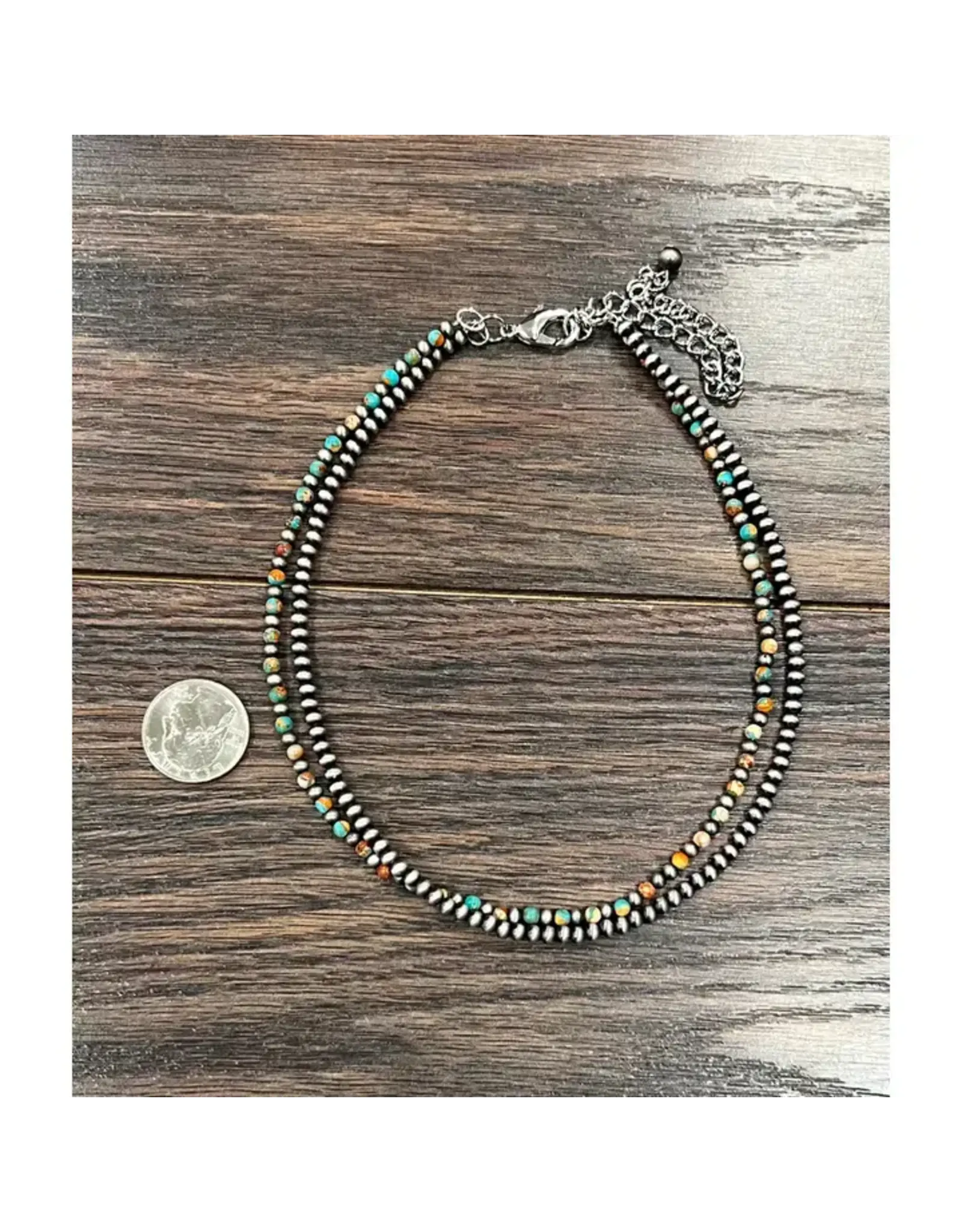 NECKLACE 2 STRAND  NAVAJO PEARL WITH TURQUOISE BEADS LITTLE
