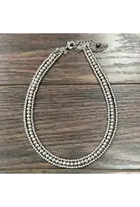 NECKLACE 3 STRAND SILVER WESTERN BEADS 18"