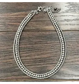 NECKLACE 3 STRAND SILVER WESTERN BEADS 18"