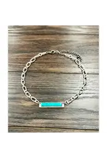 NECKLACE CHUNKY PAPER CLIP CHAIN TURQUOISE BAR PENDENT