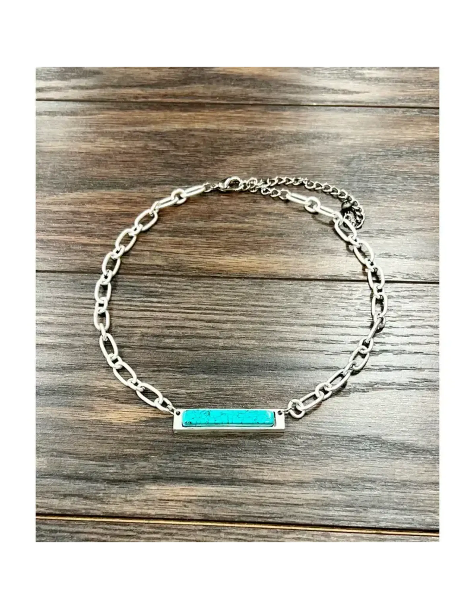 NECKLACE CHUNKY PAPER CLIP CHAIN TURQUOISE BAR PENDENT