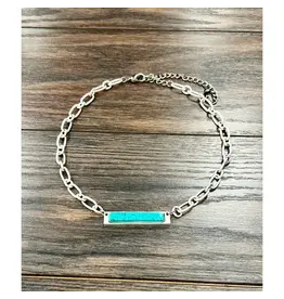 NECKLACE CHUNKY PAPER CLIP CHAIN TURQUOISE BAR PENDENT
