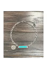 NECKLACE CHUNKY PAPER CLIP CHAIN TURQUOISE BAR PENDENT
