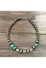 NECKLACE LARGE NAVAJO PEARLS WITH TURQUOISE ORANGE BEADS