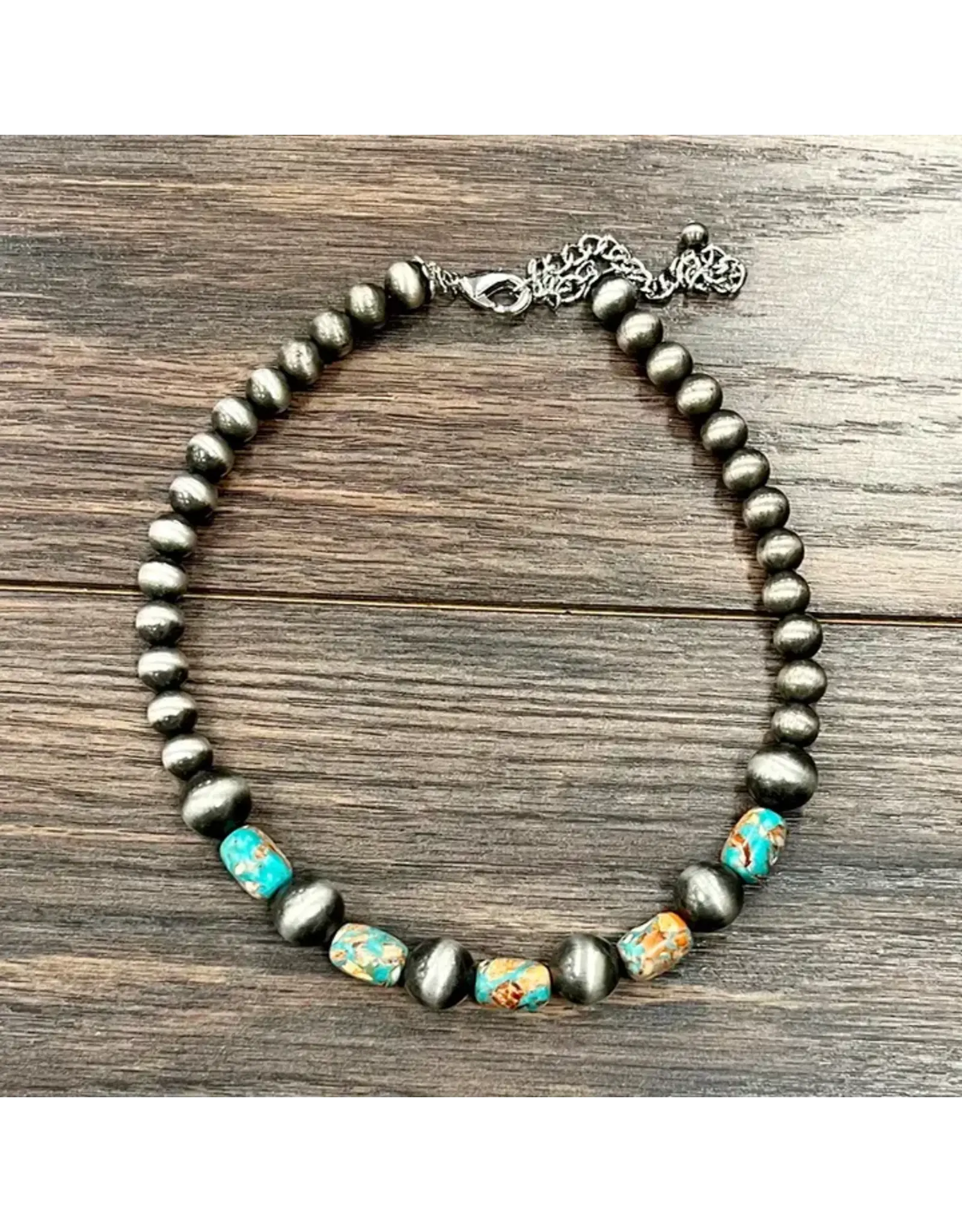 NECKLACE LARGE NAVAJO PEARLS WITH TURQUOISE ORANGE BEADS