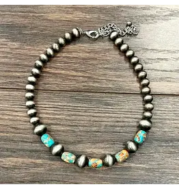 NECKLACE LARGE NAVAJO PEARLS WITH TURQUOISE ORANGE BEADS