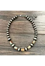 NECKLACE LARGE NAVAJO PEARL TAN BLUE BROWN BEADS